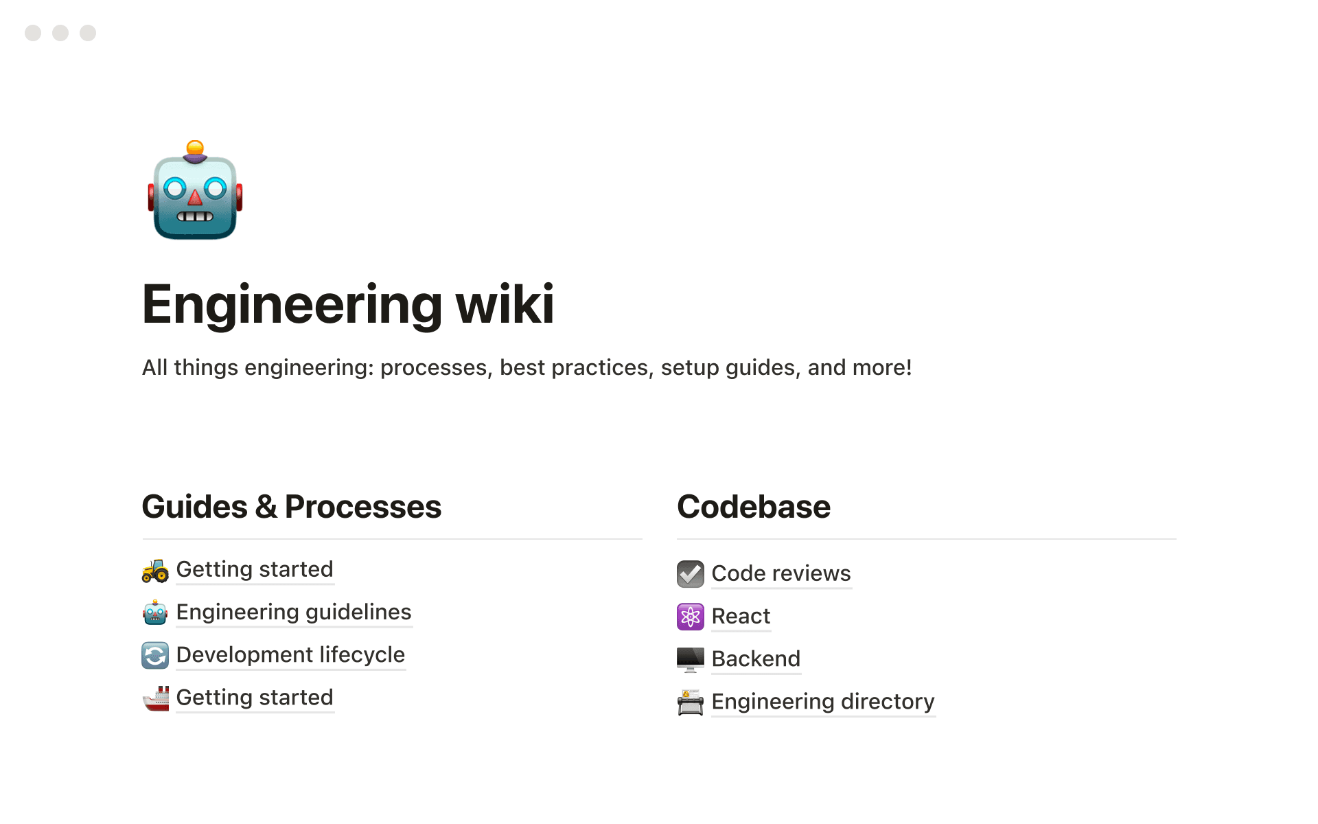 显示工程 Wikis 百科的 Notion 工作空间截图